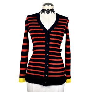 Y2K Style Red Black Button Down Striped Sweater Grunge Goth Emo Alt Academia S